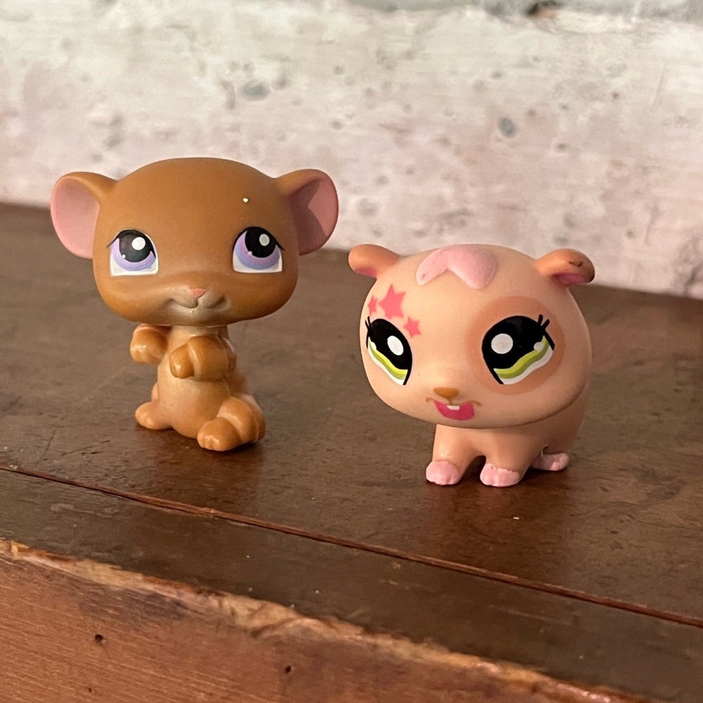 Littlest Pet Shop LPS Pair #1341 Tan And Pink Stars Hamster & #324 Brown Mouse